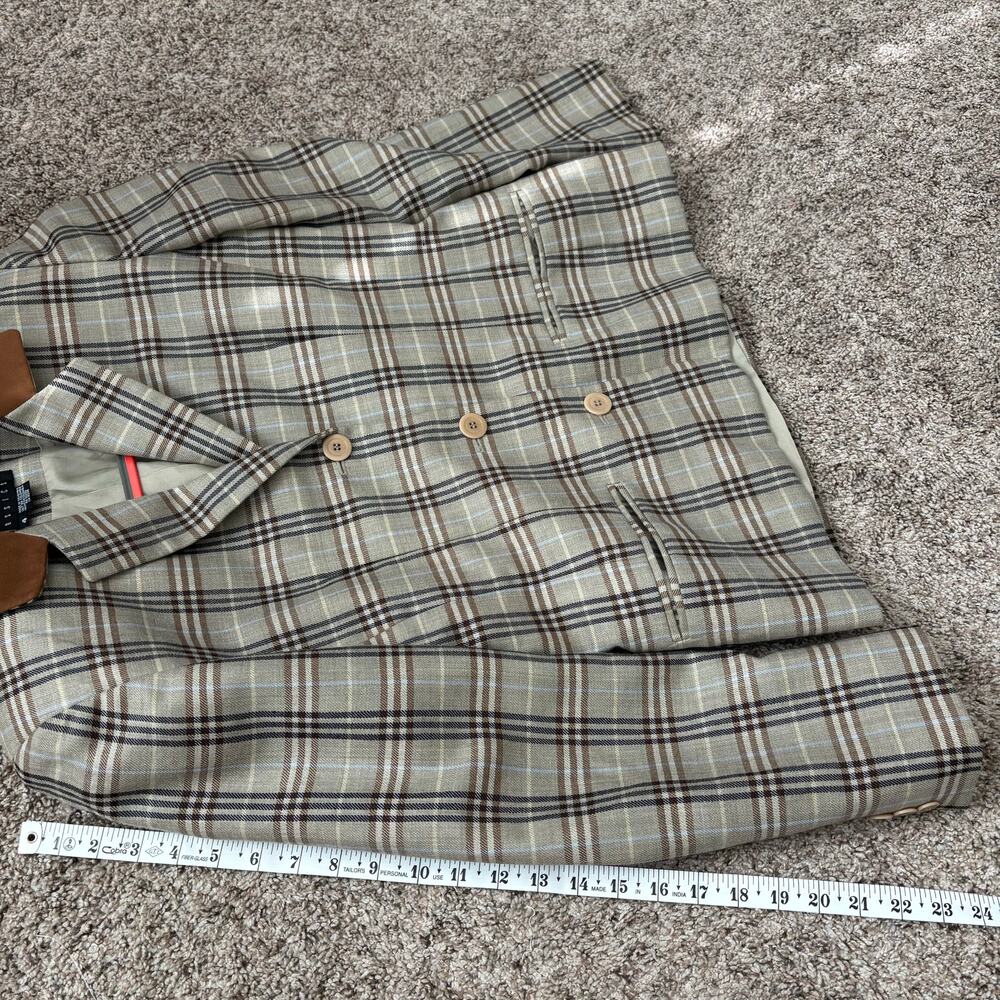 Vintage Liz Claiborne Classic Wool Plaid Tweed Suede Collar Jacket 4 Academic - Picture 8 of 10